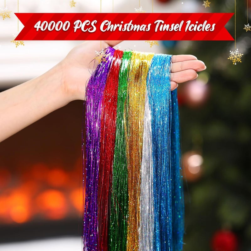 Lyrow Store 40000 Strands Tinsel Icicles 19.7 inch Christmas Tree Tinsel Foil Fringe Hanging Winter Home Decorations for Xmas Tree Holiday Decor Birthday Wedding Anniversary Party Supplies(Multicolor) - Image 3
